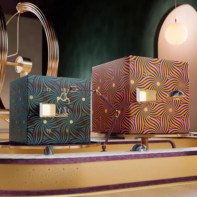 the Nespresso eco advent calendars with coffee capsules dangling nearby
