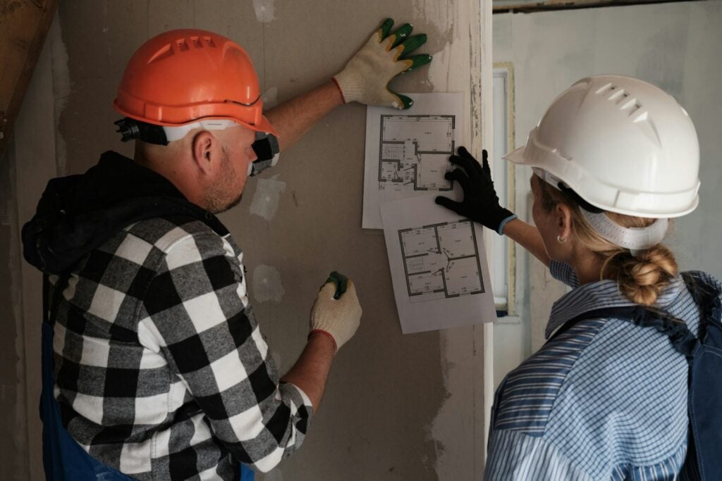 builders reviewing a home improvement project