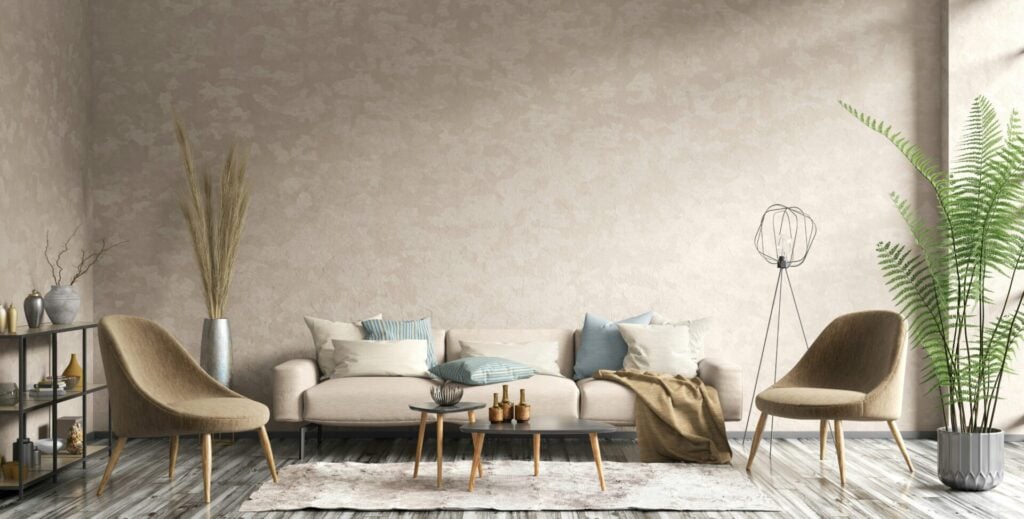 Modern, minimalist living room design.