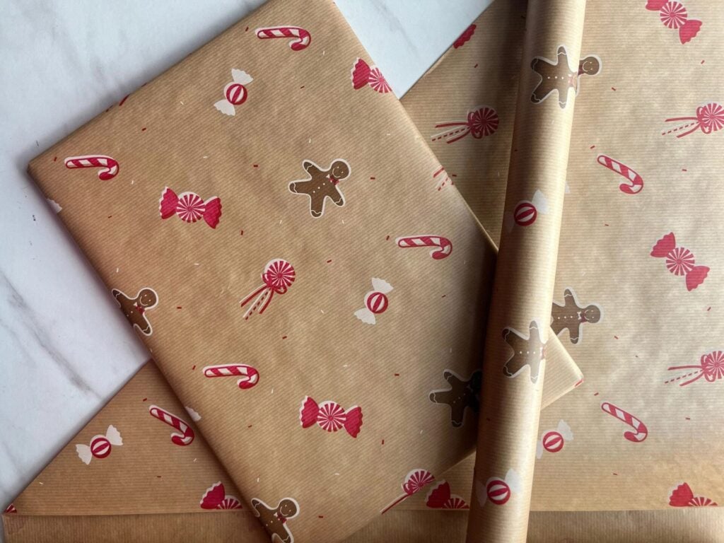 Eco-Friendly Gift Wrapping paper with gingerbreadmen