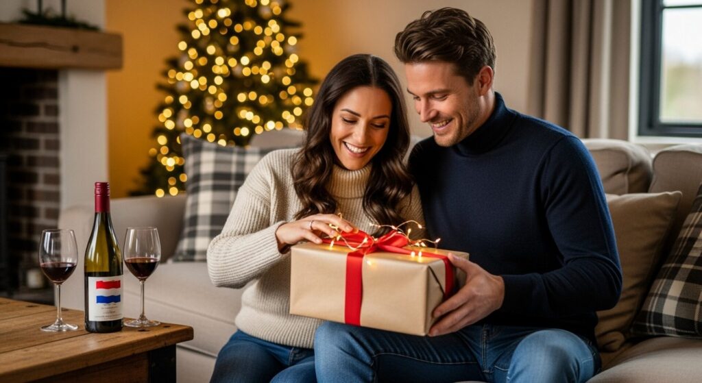 couple opening gifts 