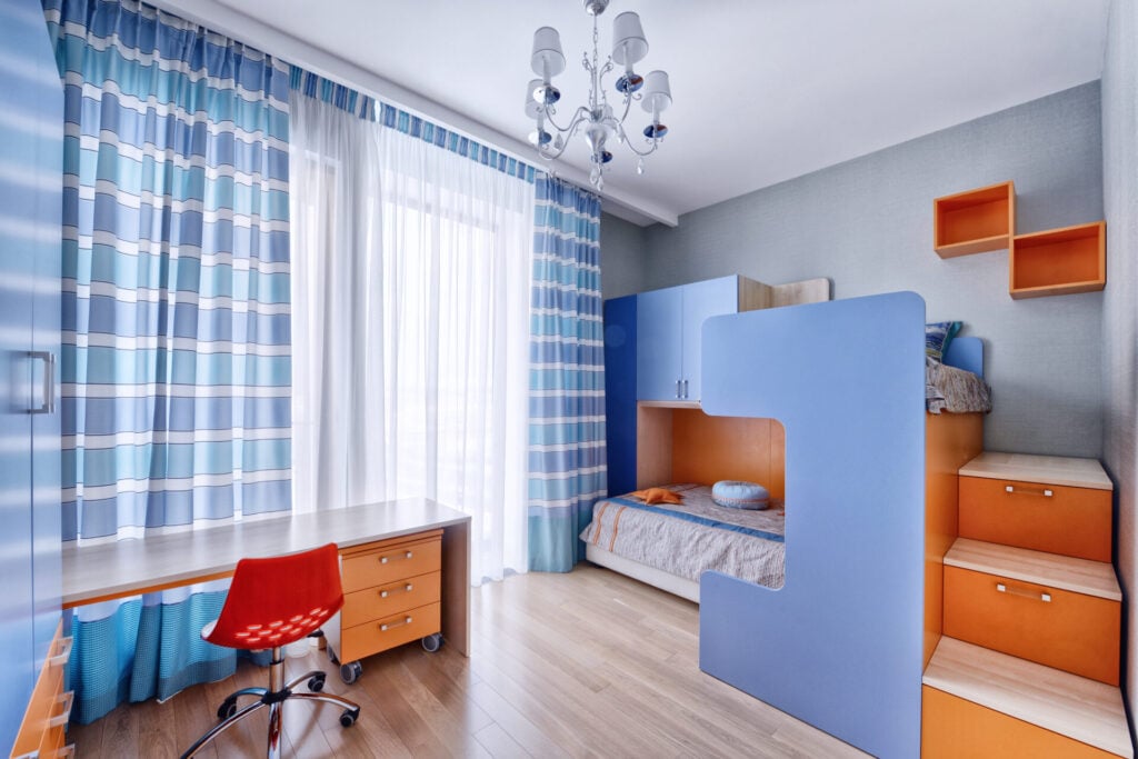 Colorful children's bedroom with kids furniture
