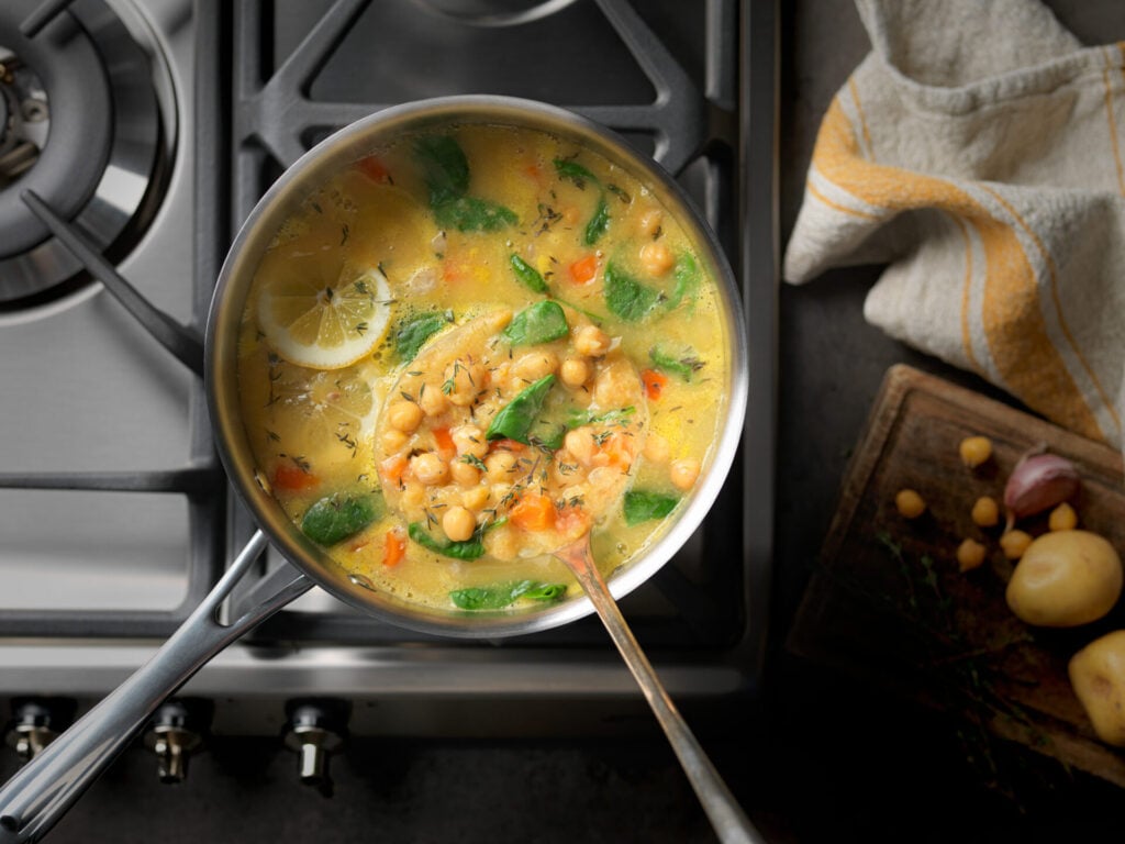 chickpea soup in a stellar saucepan