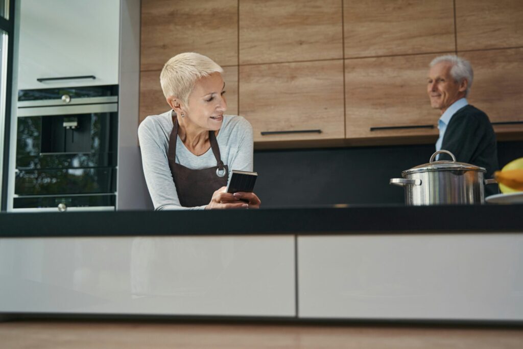 elderly couple in the kitchen