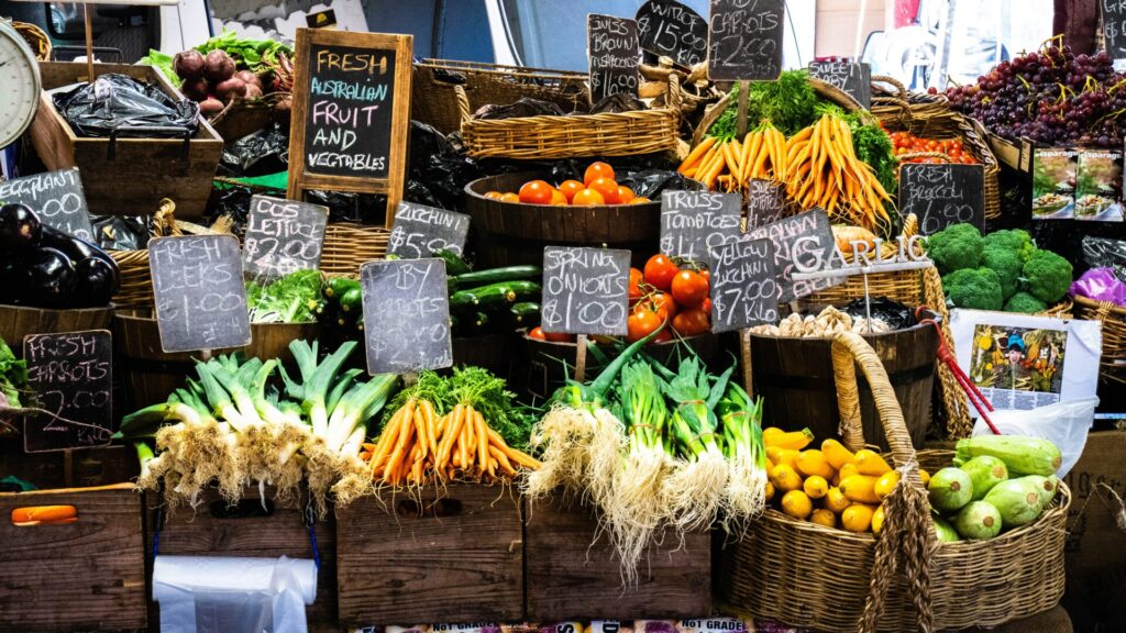 Colorful display of fresh vegetables.