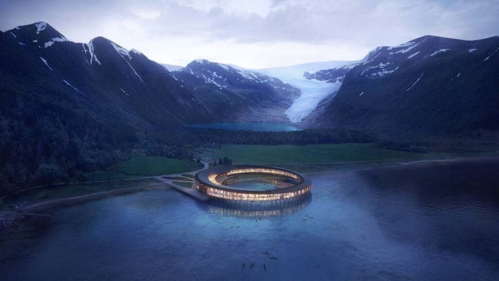 aerial view of hotel in Norway Svard - one of the most anticpated eco-luxe hotels of 2026 