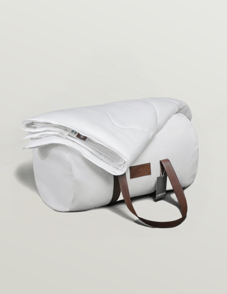 Minoa mattress protector on top of case