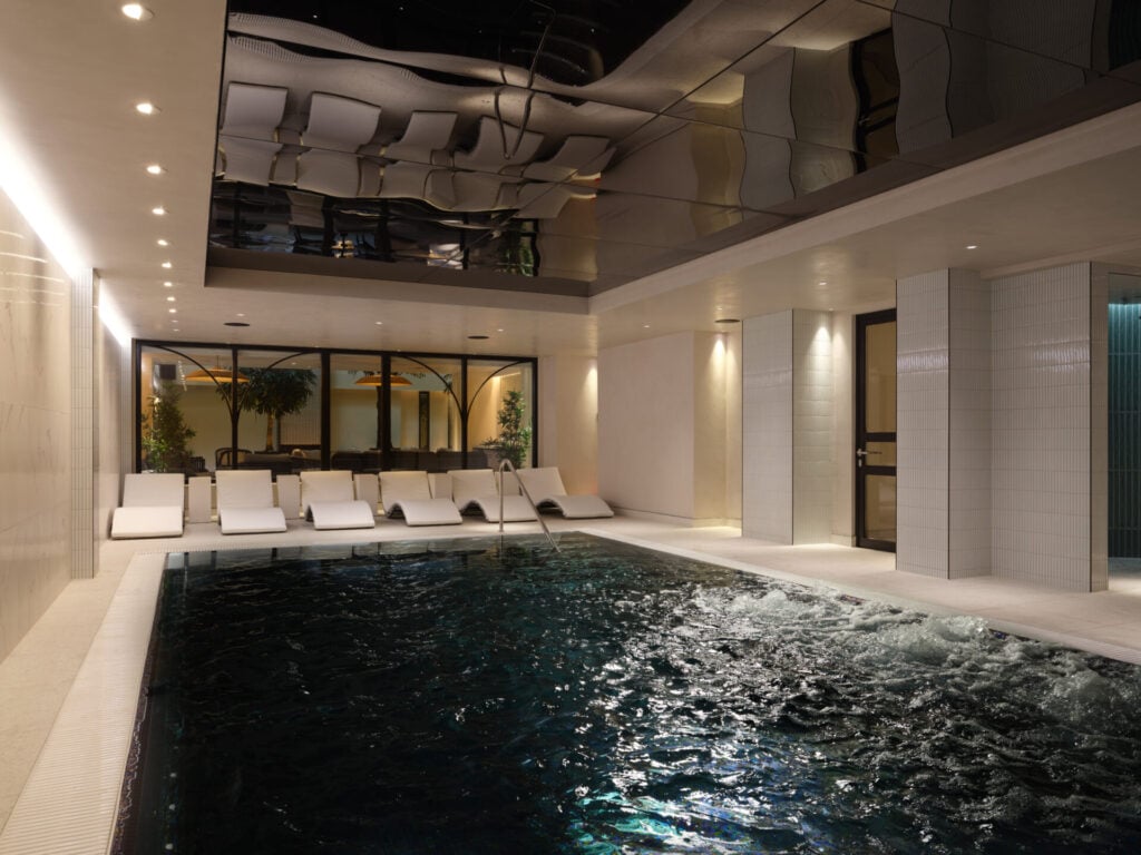 Indoor swimming pool with jacuzzi area