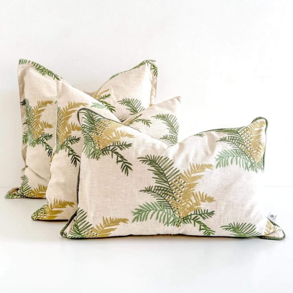 palm embroidered cushions