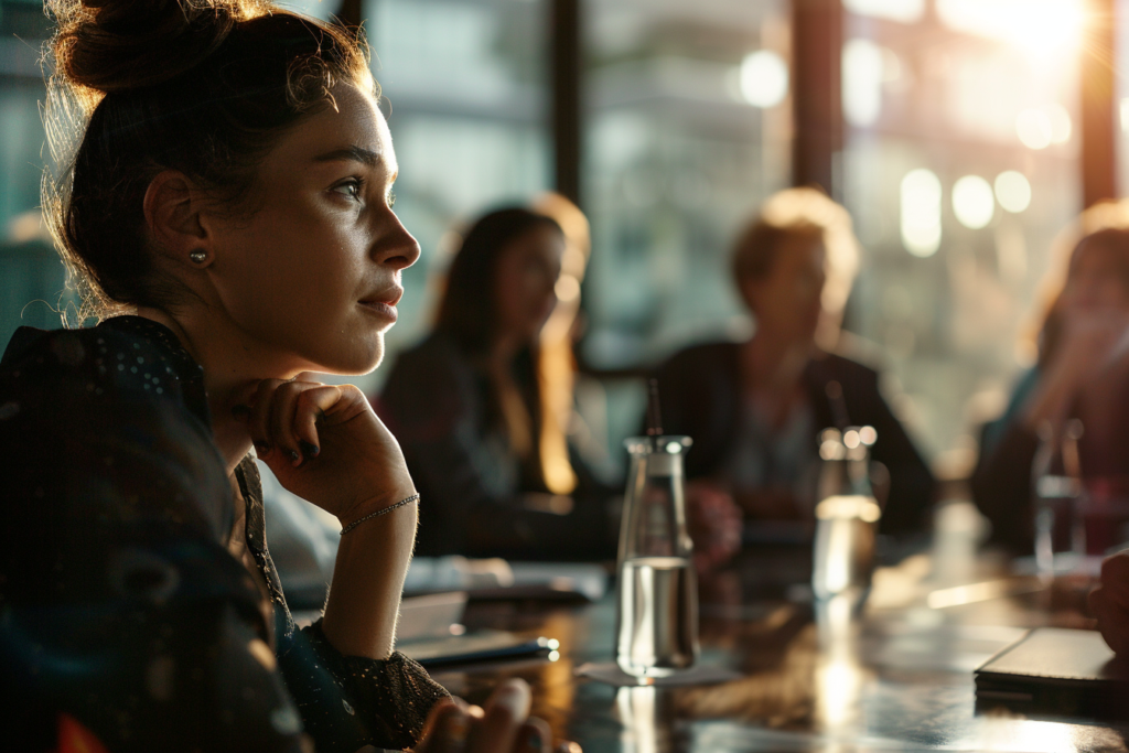 woman with FOPO not talking in meeting 