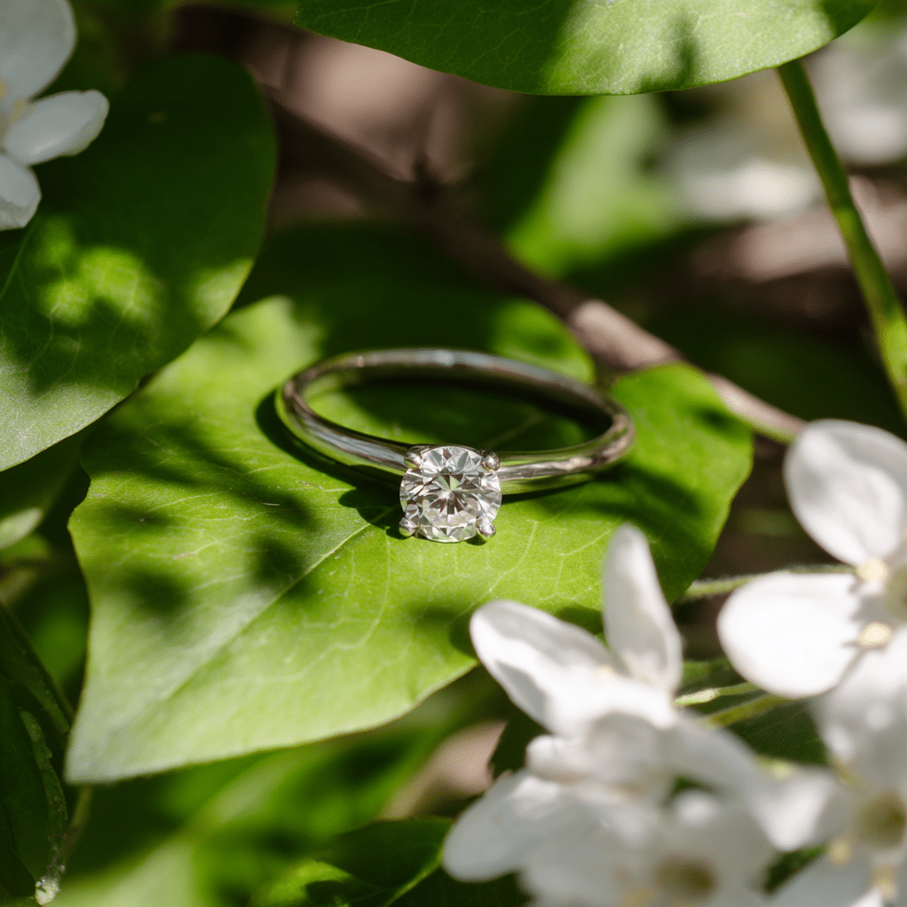 solitaire diamond ring on leaf 
