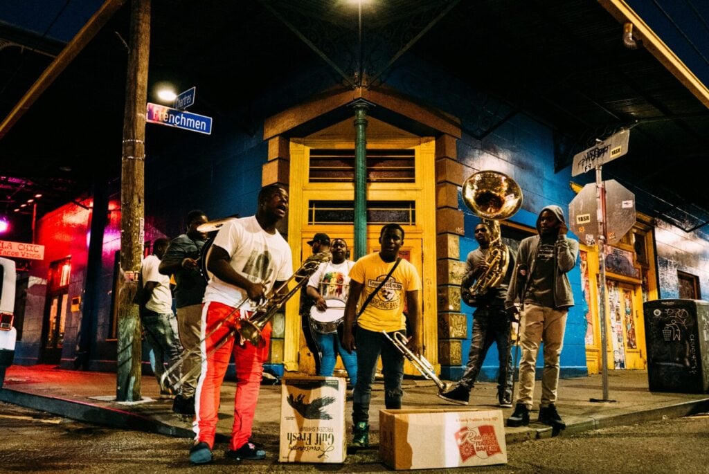 a group of trumpeters on the street in New orleans 