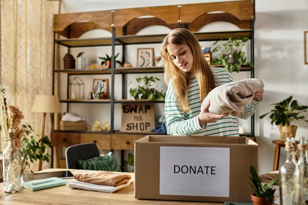 woman packing donation boxes
