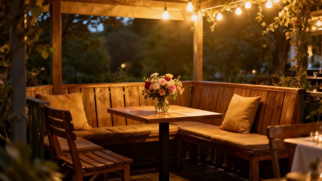 pretty patio with led warm lighting