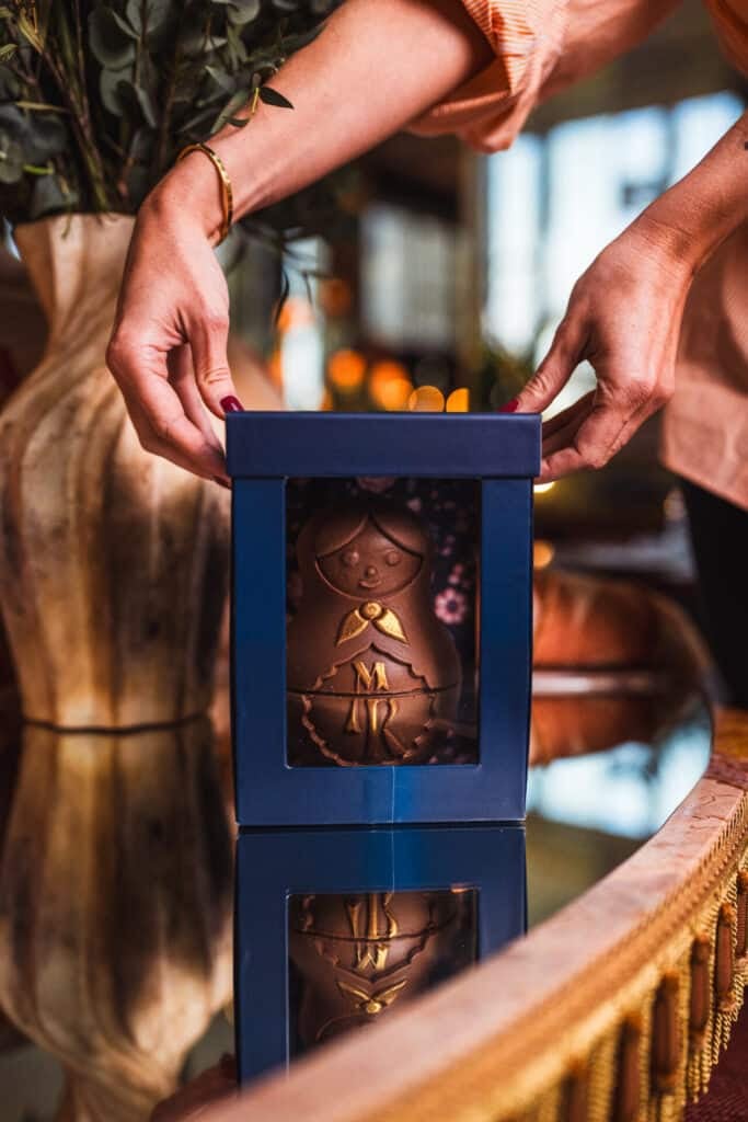 chocolate easter egg on table