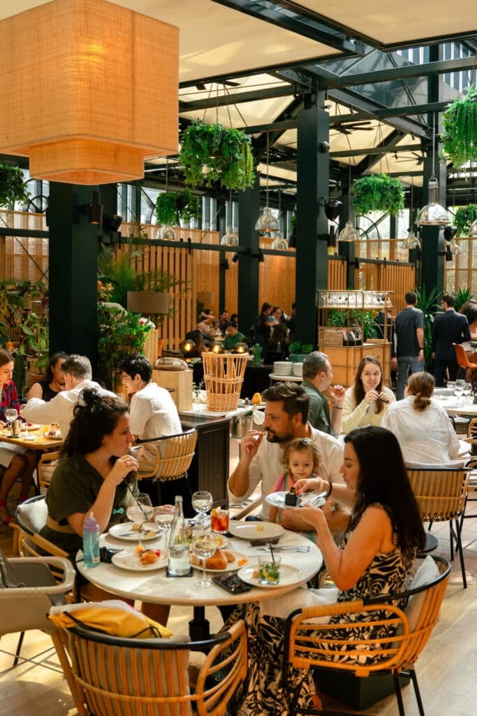 Busy restaurant with people dining