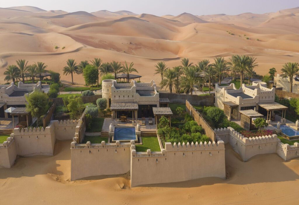 Aerial view of Qasr al Sarab in the empty quarter desert