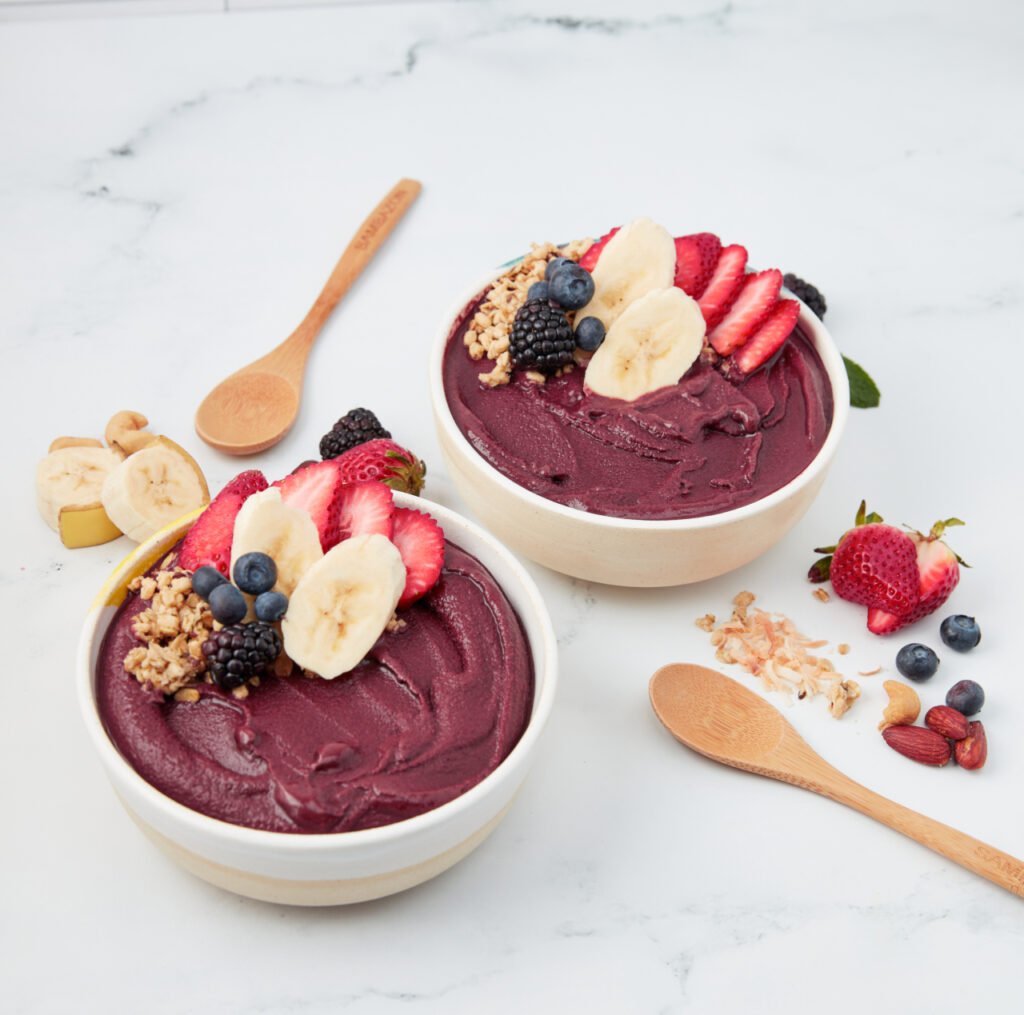 acai bowls with berries and bananas