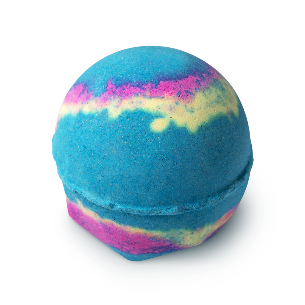 rainbow coloured bath bomb for world bath bomb day