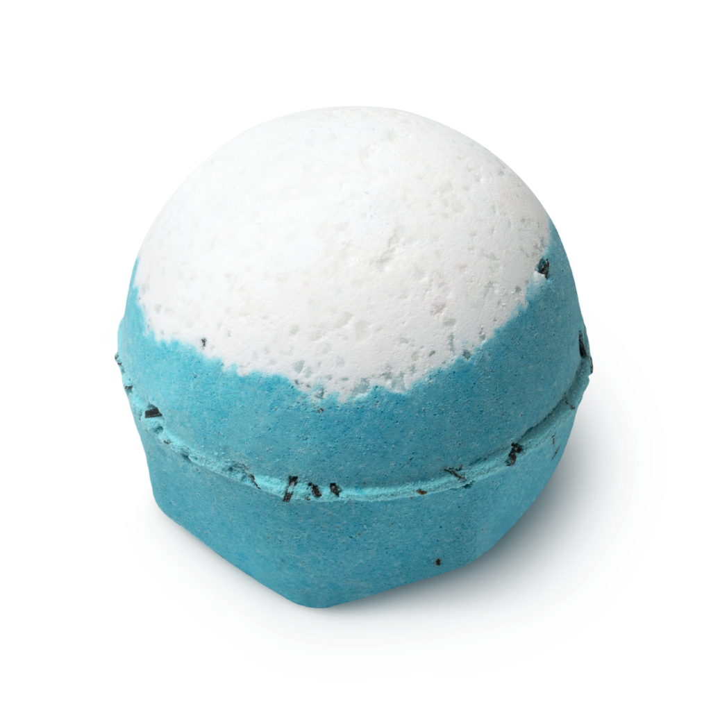 blue and white bath bomb