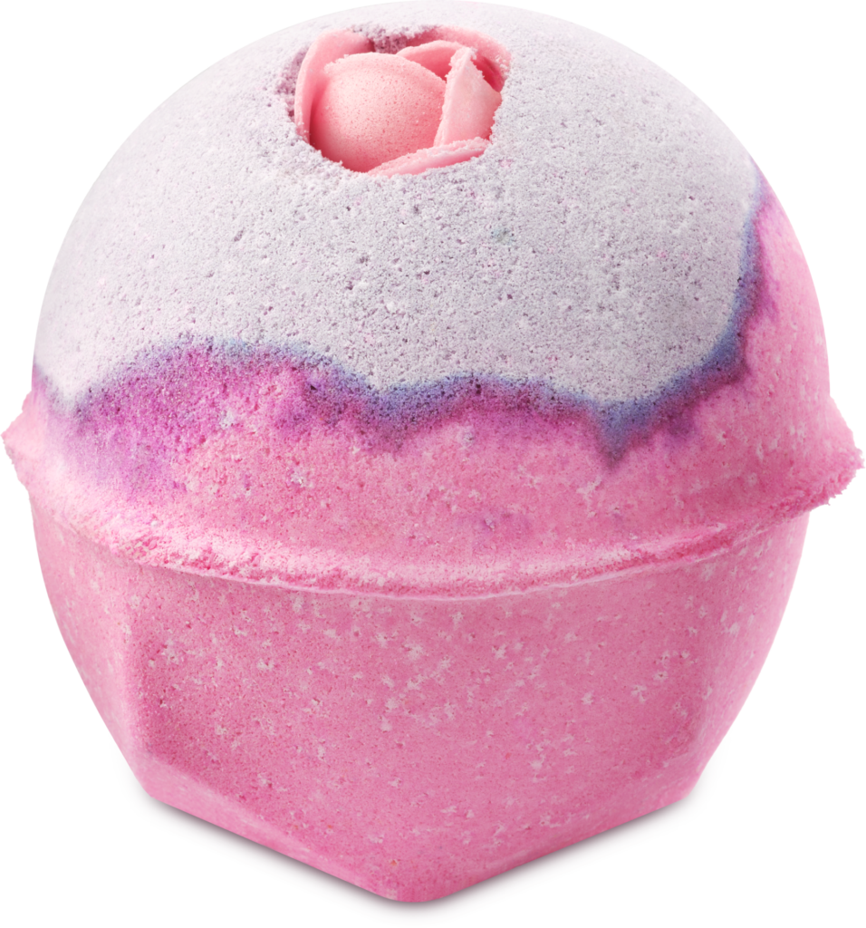 pink bath bomb with rose on top