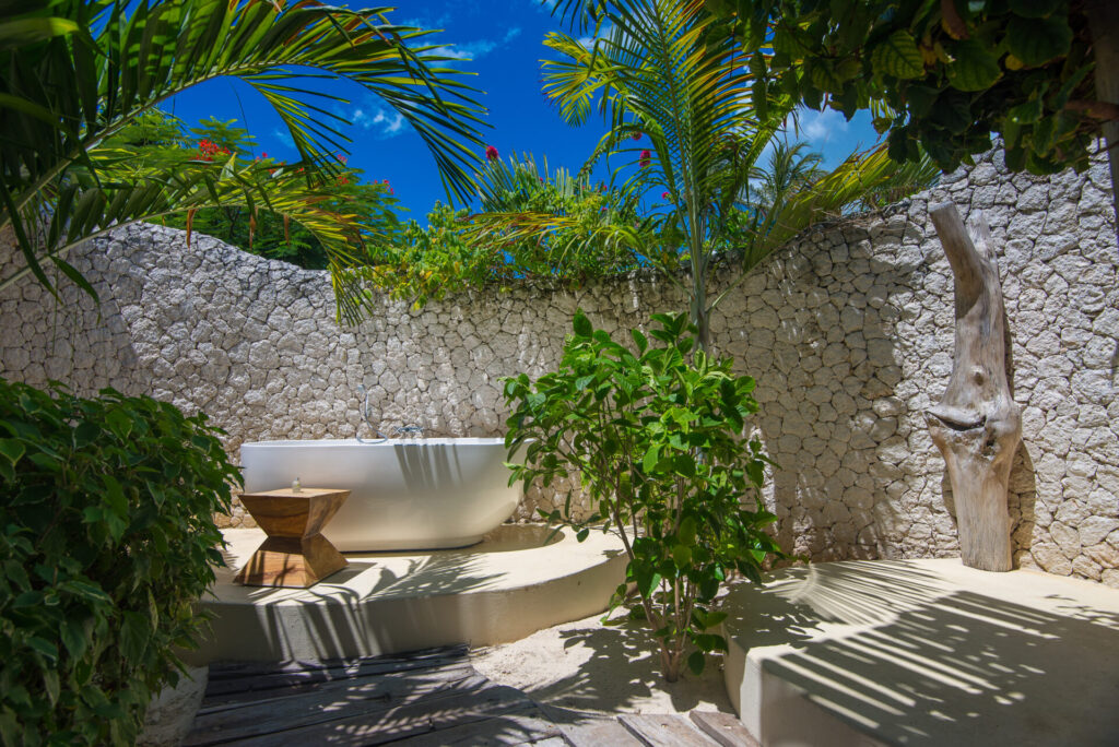 outdoor bathtub at Zanzibar White Sand Luxury Villas & Spa. 
