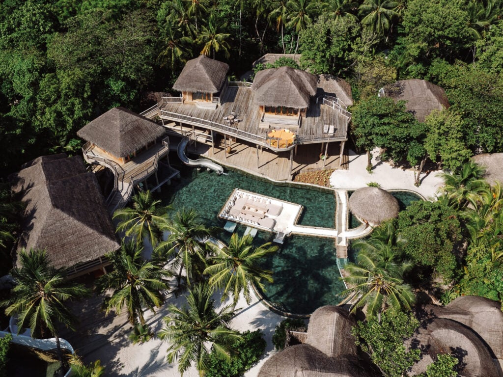 soneva fushi aerial view with treetops 