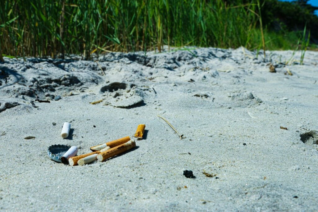 litter on a beach