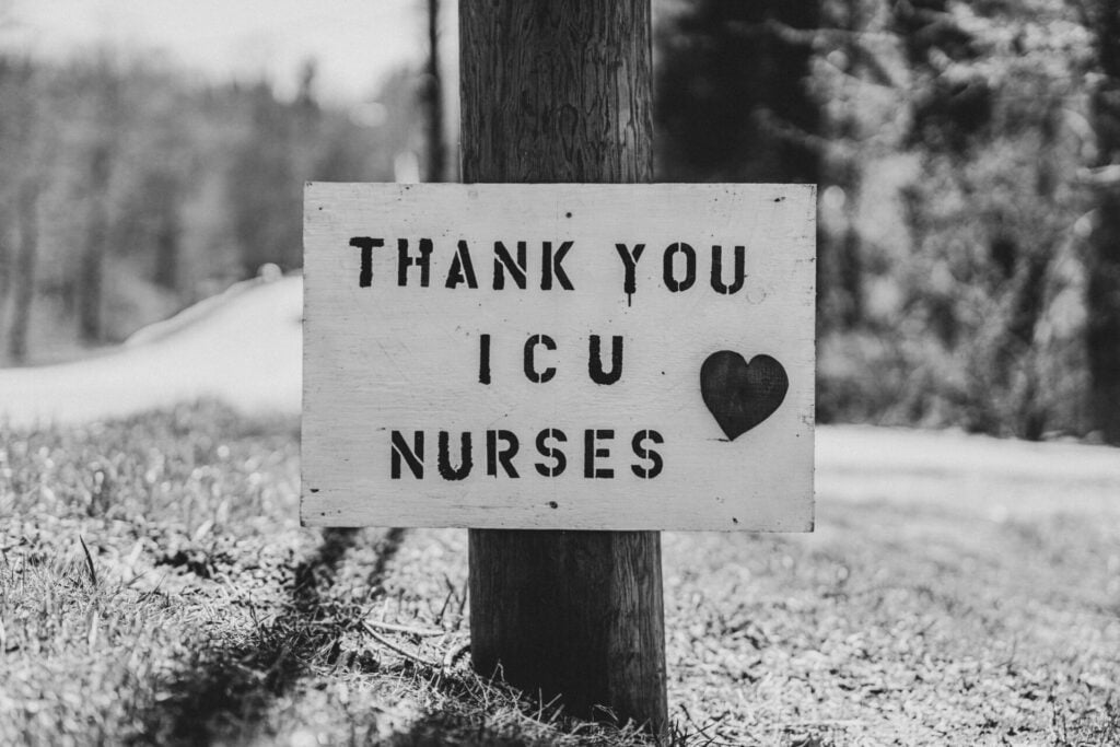 poster saying thank you to ICU nurses in black and white