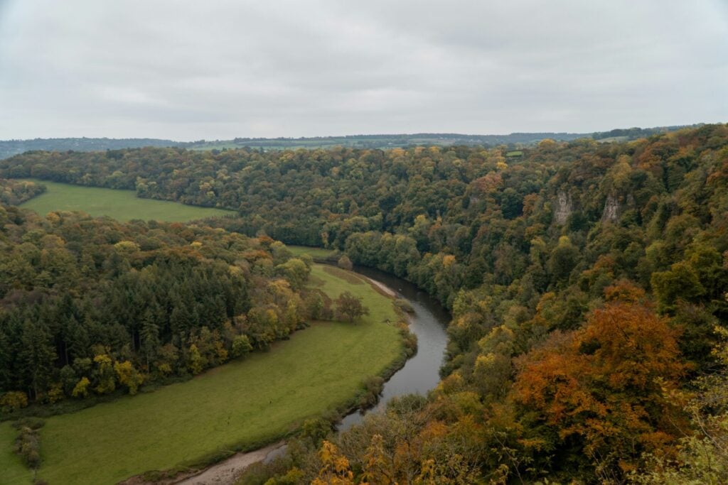 aerial view of the river wye in autumn 