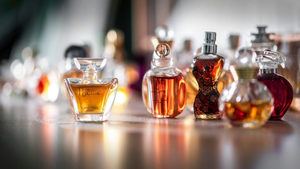 perfume bottles in romantic lighting