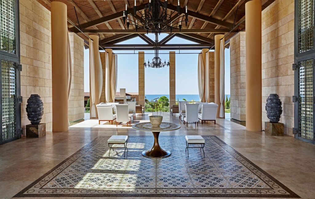 The Romanos lobby at Costa Navarino