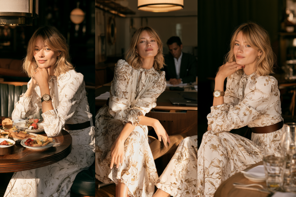 woman wearing the same outfit in different social settings representing the cost per wear formula 