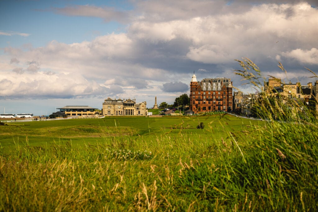 View of Old Course St Andrews Scotland 17th green, 18th fairway, 1st fairway