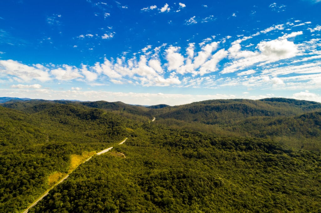 Aerial View of Mountains in the Congo Basin Rainforest
