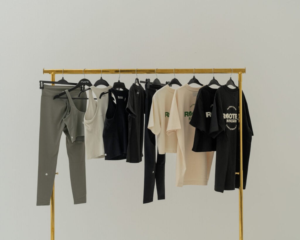 Clothes rail showing the Activeist and Real Pilates rooted collection
