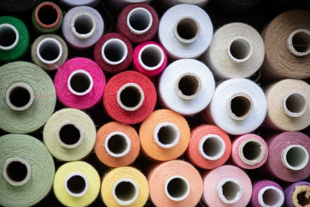rolls of coloured fabric